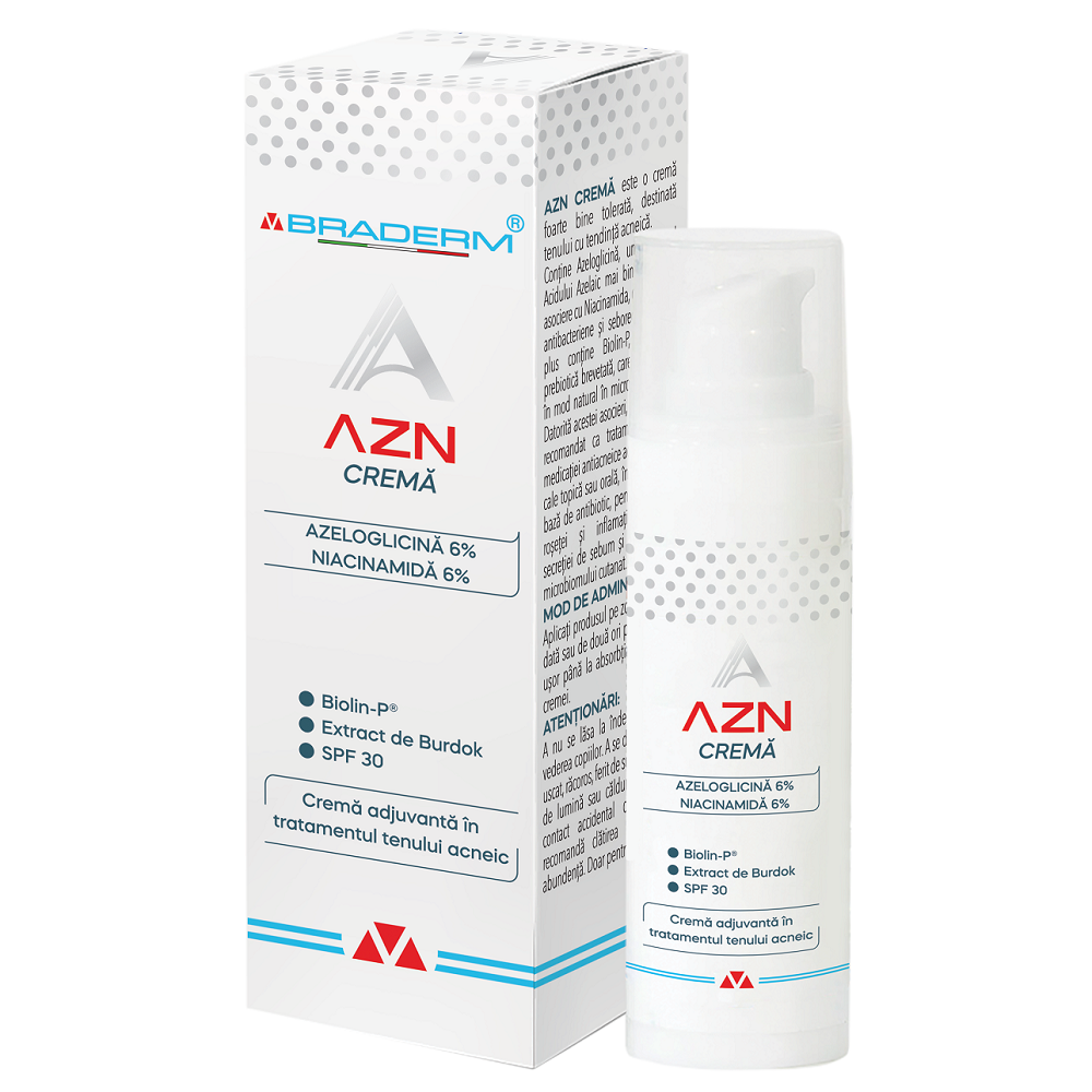 Ten mixt, gras - Crema adjuvanta in tratamentul tenului acneic AZN, 30 ml, Braderm, nordpharm.ro