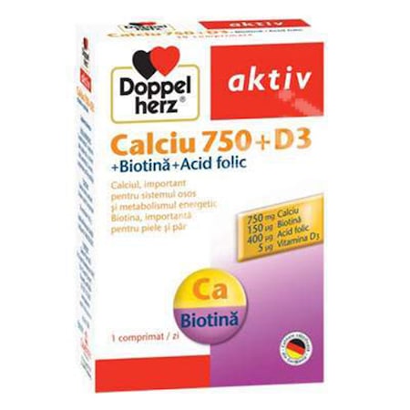 Vitamine si suplimente - DOPPELHERZ AKTIV CA+D3 750MG+BIOTIN CTX30 TBL+10 TBL
, nordpharm.ro