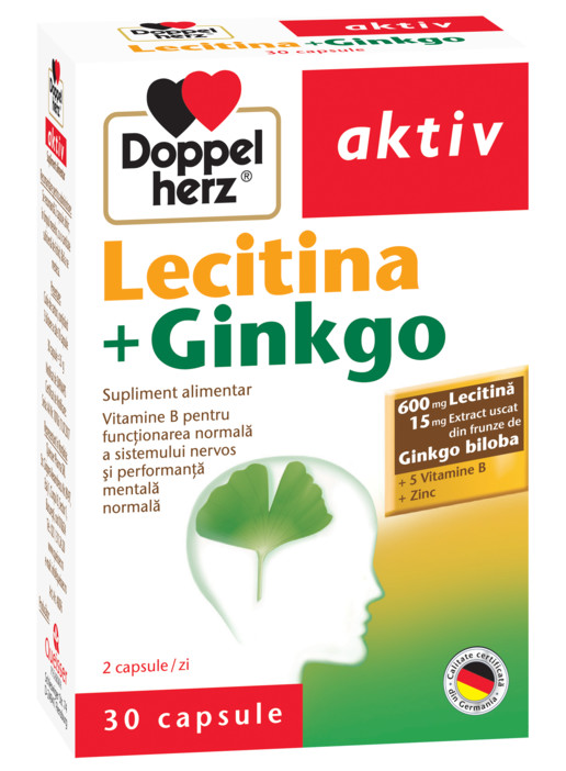 Memorie si concentrare - Lecitina + Ginkgo, 30 capsule, Doppelherz , nordpharm.ro