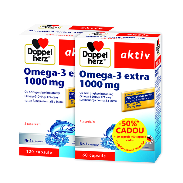 Sistemul cardiovascular - Pachet Omega - 3 Extra, 1000 mg, 120 + 60 capsule, Doppelherz , nordpharm.ro