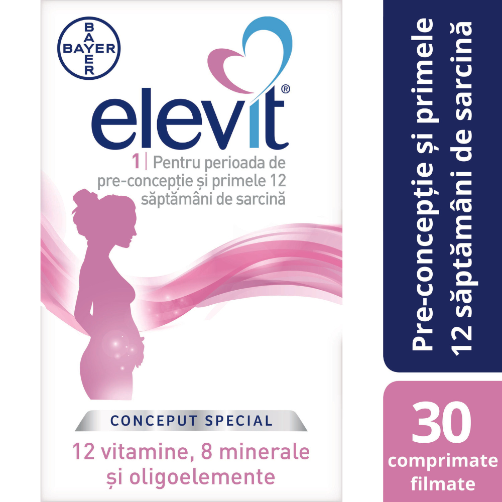 Maternitate si lauzie - Elevit 1, 30 comprimate, Bayer, nordpharm.ro