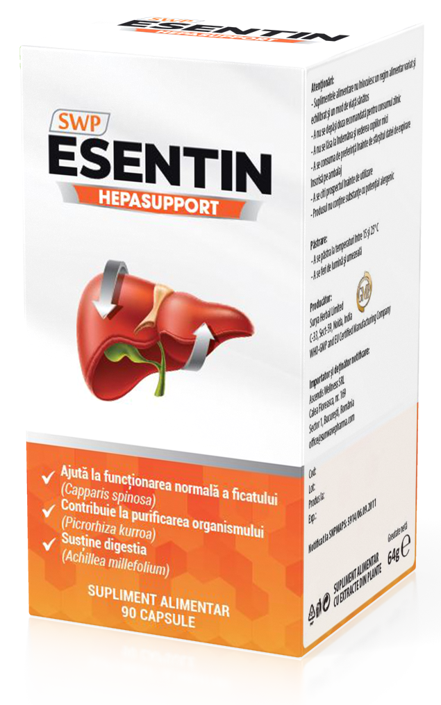 Hepatoprotectoare si  hepatoregeneratoare - Esentin Hepasuport, 90 capsule, Sun Wave Pharma, nordpharm.ro