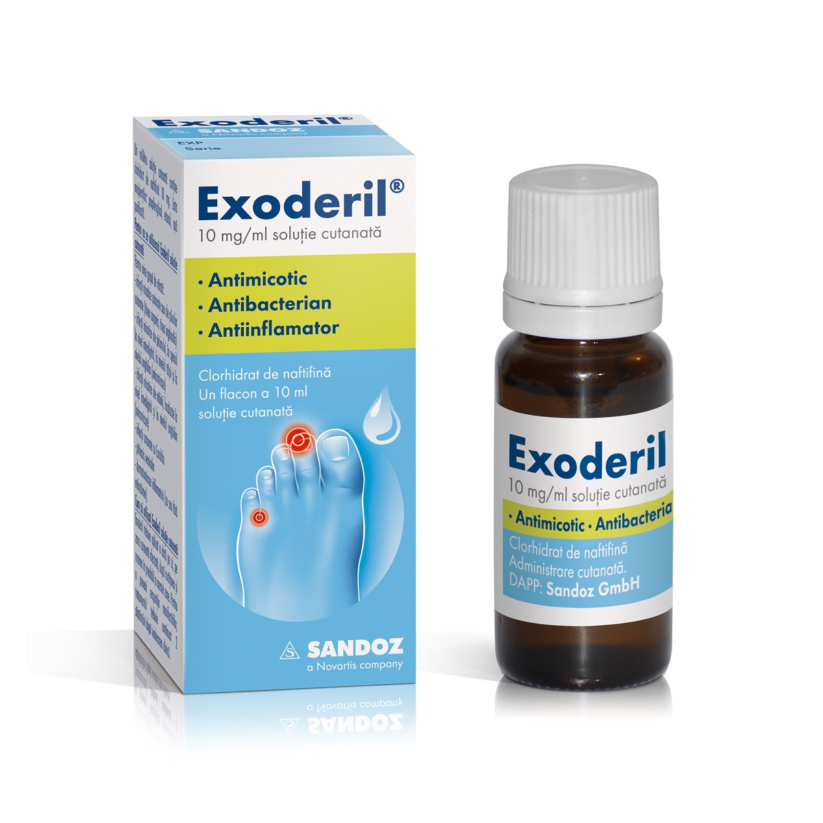Afectiuni dermatologice - EXODERIL SOLUTIE EXT 1% ,10ML, SANDOZ, nordpharm.ro