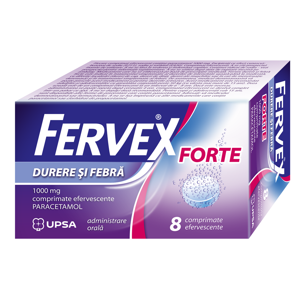 Sistemul respirator - Fervex Durere si Febra Forte, 1000 mg, 8 comprimate efervescente, Upsa , nordpharm.ro