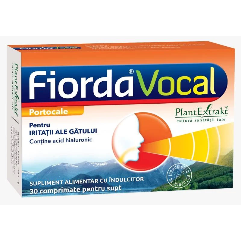 Sistemul respirator - Fiorda vocal, 30 comprimate de supt cu aroma de portocale, Plantextrakt, nordpharm.ro