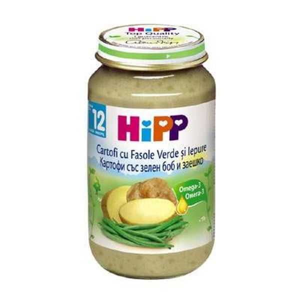 Alimentatie copii - HIPP CARTOFI CU FASOLE VERDE SI IEPURE 220G, nordpharm.ro