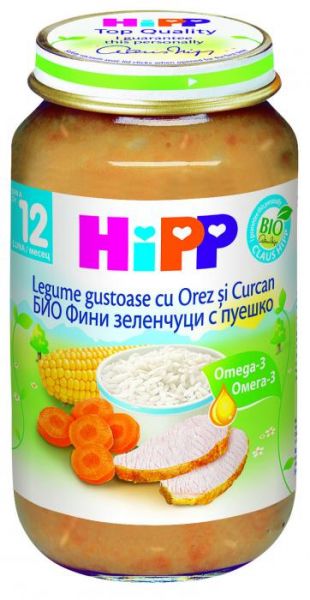 Alimentatie copii - HIPP LEGUME GUSTOASE CU OREZ SI CURCAN 220G, nordpharm.ro