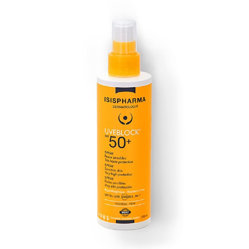 Protectie solara adulti - Spray cu protectie solara UVEBLOCK SPF 50+, 200 ml, Isis Pharma, nordpharm.ro