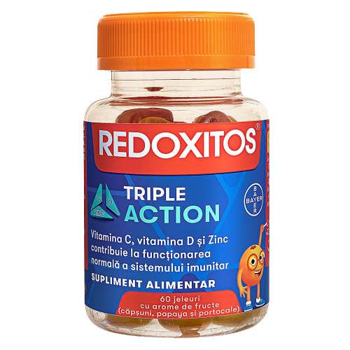 Suplimente pentru copii - Jeleuri cu vitamina C Redoxitos Triple Action, 60 jeleuri, Bayer, nordpharm.ro