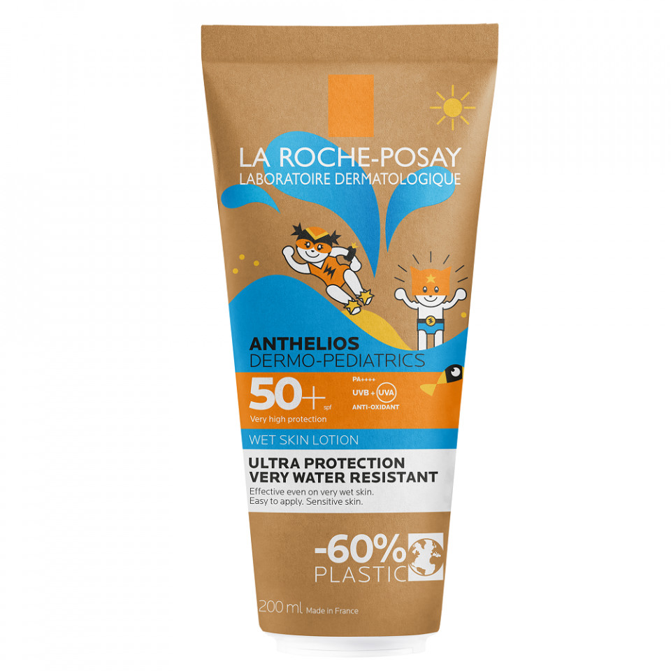 Protectie solara copii - Lotiune Wet Skin cu protectie solara SPF 50+ pentru corp Anthelios Dermo-Pediatrics Eco Tube, 200 ml, La Roche-Posay, nordpharm.ro