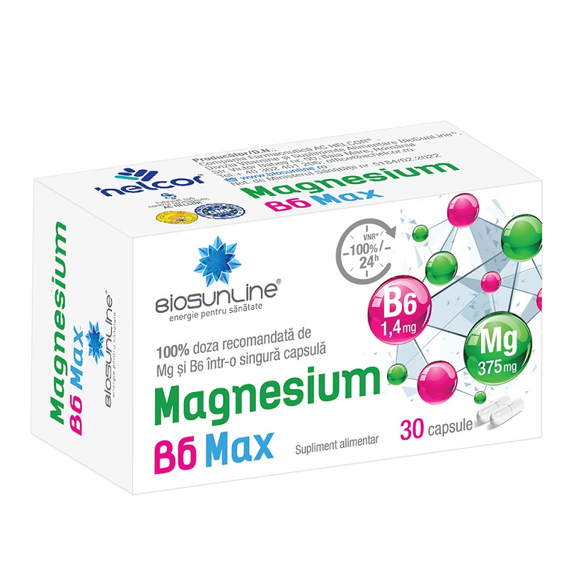 Suplimente alimentare - Magnesium B6 Max BioSunLine, 30 capsule, Helcor , nordpharm.ro