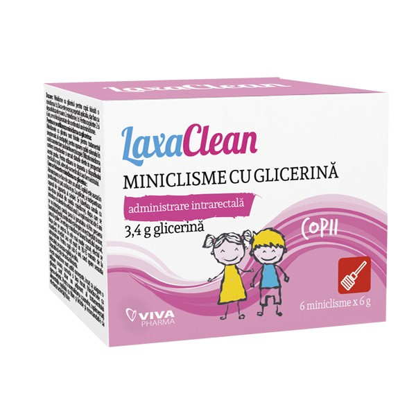 Constipatie - Miniclisme cu glicerina pentru copii LaxaClean, 6 microclisme, Viva Pharma, nordpharm.ro