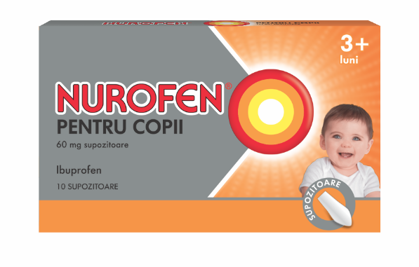 Analgezice, antiinflamatoare, antipiretice - Nurofen pentru copii 3 luni+, 60 mg, 10 supozitoare, Reckitt Benckiser, nordpharm.ro