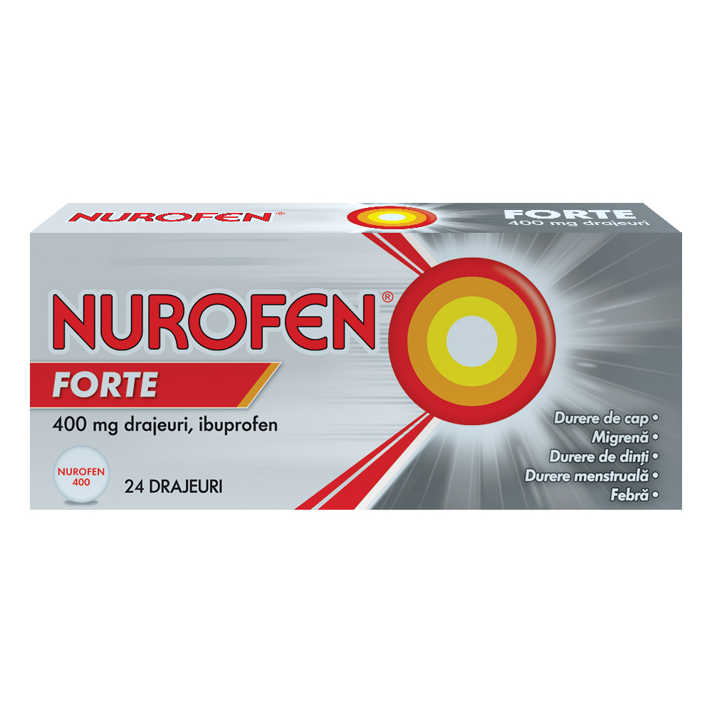 Analgezice, antiinflamatoare, antipiretice - Nurofen Forte, 400 mg, 24 drajeuri, Reckitt Benkiser, nordpharm.ro