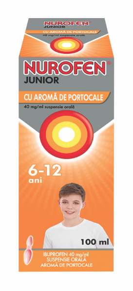 Analgezice, antiinflamatoare, antipiretice - Nurofen Junior sirop cu aroma de portocale, 6-12 ani, 40 mg/ml, 100 ml, Reckitt Benckiser, nordpharm.ro