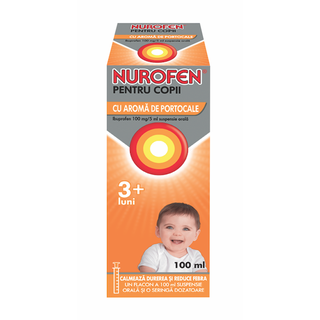 Analgezice, antiinflamatoare, antipiretice - Nurofen sirop cu aroma de portocale pentru copii 3 luni+, 100 mg/5 ml, 100 ml, Reckitt Benckiser, nordpharm.ro