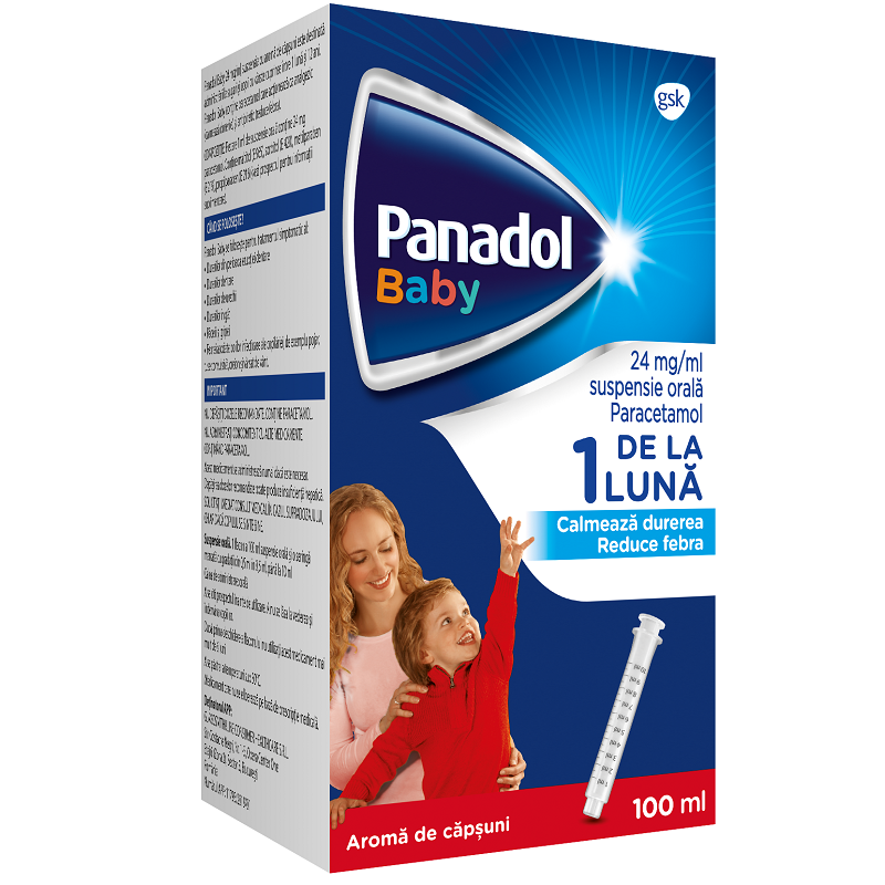 Analgezice, antiinflamatoare, antipiretice - Panadol Baby suspensie orală, 120 mg/5 ml, 100 ml, Gsk, nordpharm.ro