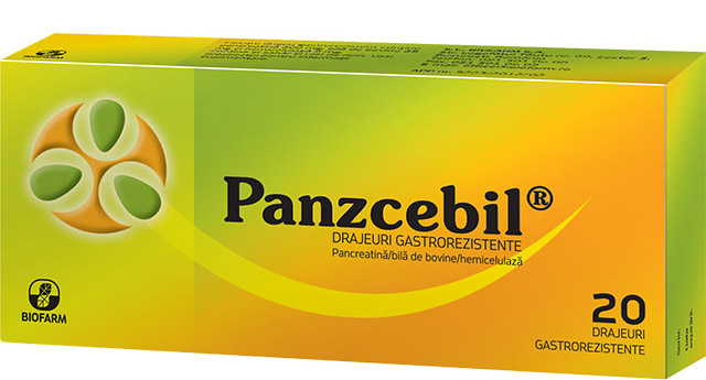 Afectiuni digestive - Panzcebil, 20 drajeuri gastrorezistente, Biofarm, nordpharm.ro