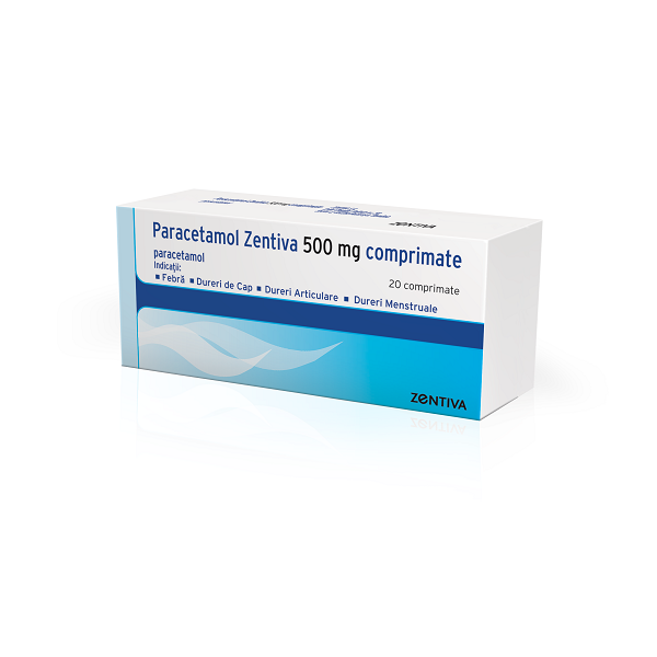 Analgezice, antiinflamatoare, antipiretice - Paracetamol, 500 mg, 20 comprimate, Zentiva, nordpharm.ro