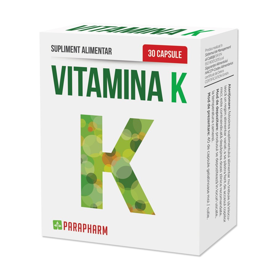 Vitamine si minerale - Vitamina K, 30 capsule, Parapharm, nordpharm.ro