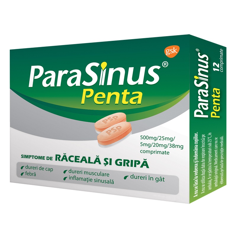 Raceala si gripa - Parasinus Penta, 12 comprimate, Gsk, nordpharm.ro