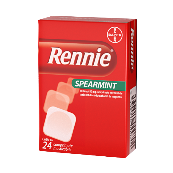 Afectiuni digestive - Rennie Spearmint, 24 comprimate masticabile, Bayer, nordpharm.ro