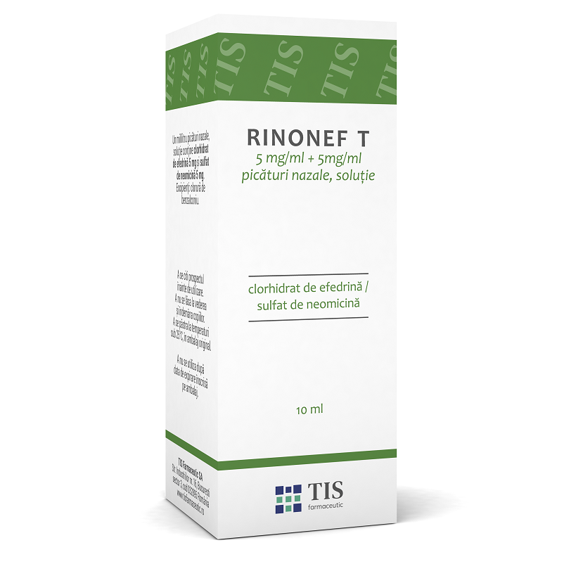 Sistemul respirator - Rinonef-T picaturi nazale, 5 mg/ml + 5 mg/ml, 10 ml, Tis Farmaceutic, nordpharm.ro