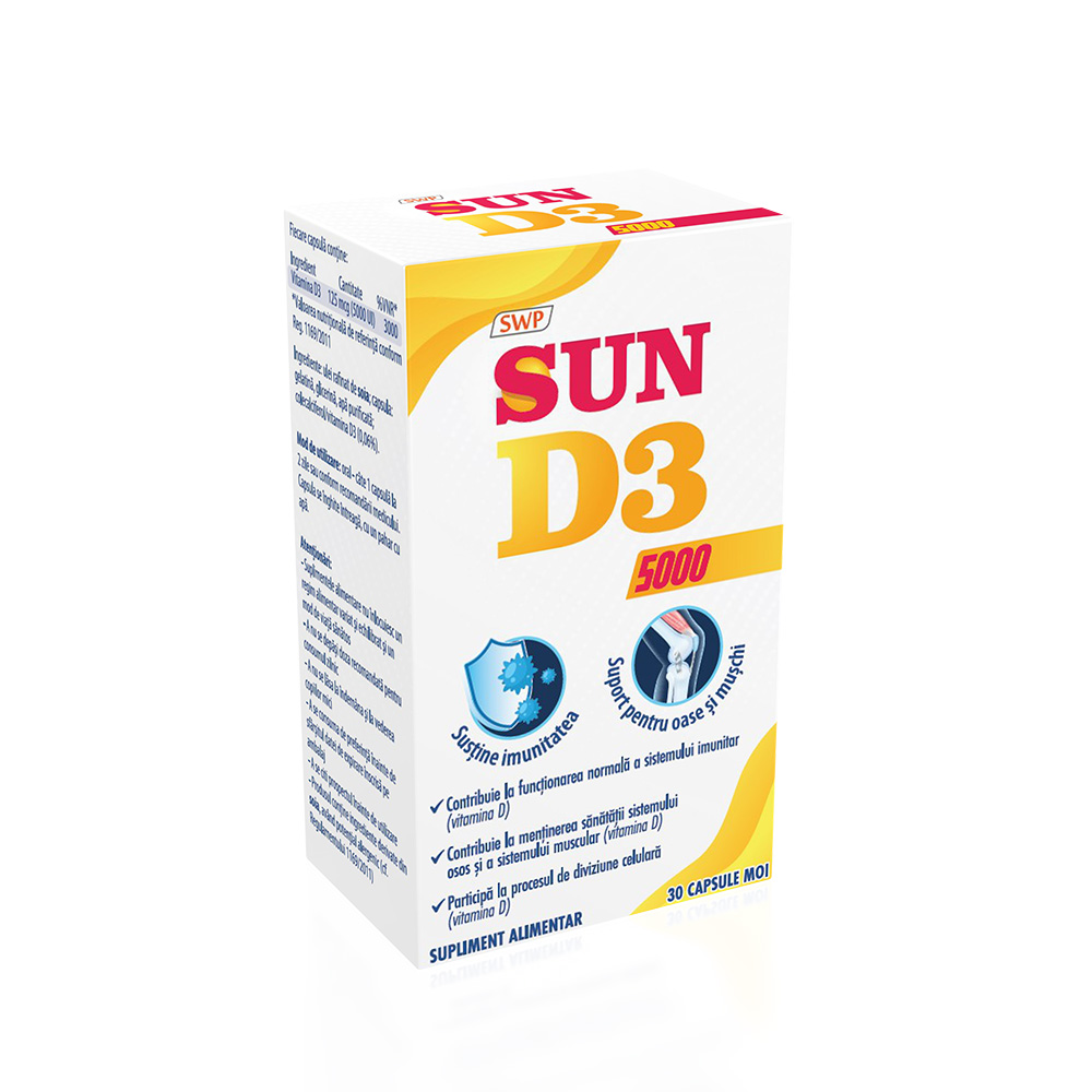 Vitamine si minerale - Sun D3, 5000 UI, 30 capsule, Sun Wave Pharma, nordpharm.ro