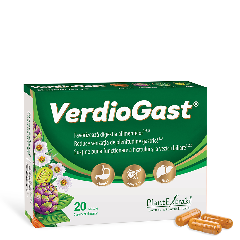 Enzime digestive - Supliment alimentar pentru arsuri gastrice VerdioGast, 20 capsule, PlantExtrakt, nordpharm.ro