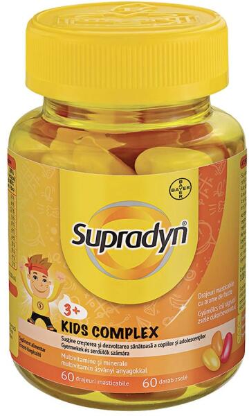Suplimente pentru copii - Supradyn Kids Complex, 60 drajeuri masticabile, Bayer, nordpharm.ro
