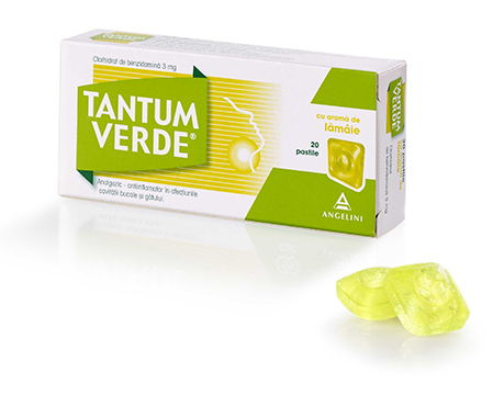 Raceala si gripa - Tantum Verde cu aroma de lamaie, 3 mg, 20 pastile, Angelini, nordpharm.ro