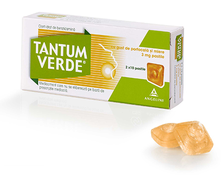 Raceala si gripa - Tantum Verde cu aroma de portocale si miere, 3 mg, 20 pastile, Angelini, nordpharm.ro