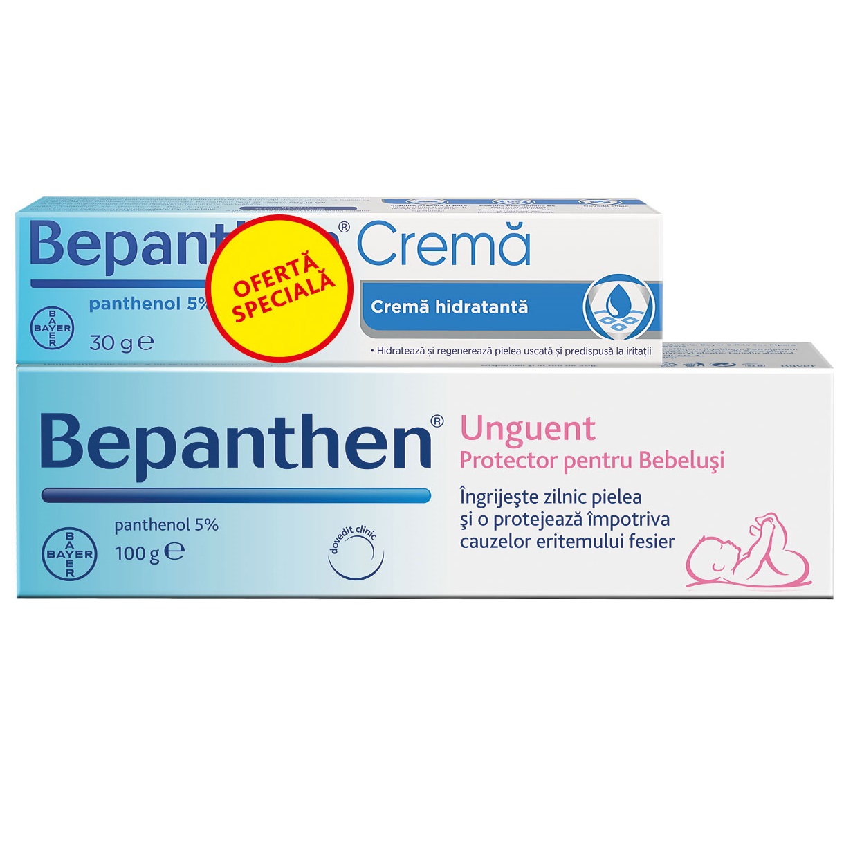 Eritem fesier - Unguent pentru iritatiile de scutec Bepathen, 100 g + Crema Bepanthen cu panthenol 5%, 30 g, Bayer
, nordpharm.ro