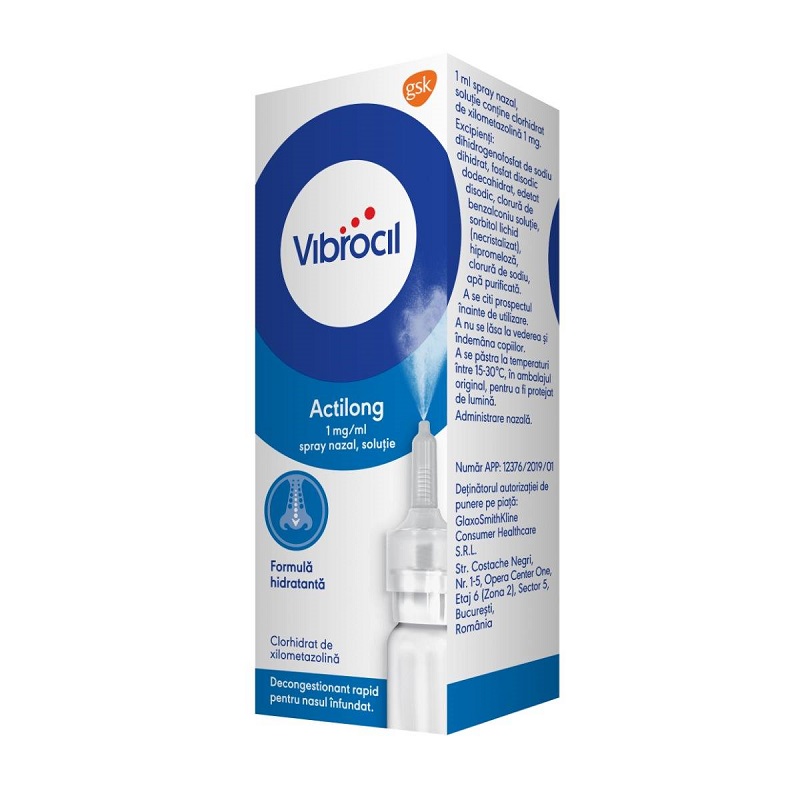Raceala si gripa - Vibrocil Actilong spray nazal, soluţie, 1mg/ml, 10 ml, Gsk, nordpharm.ro