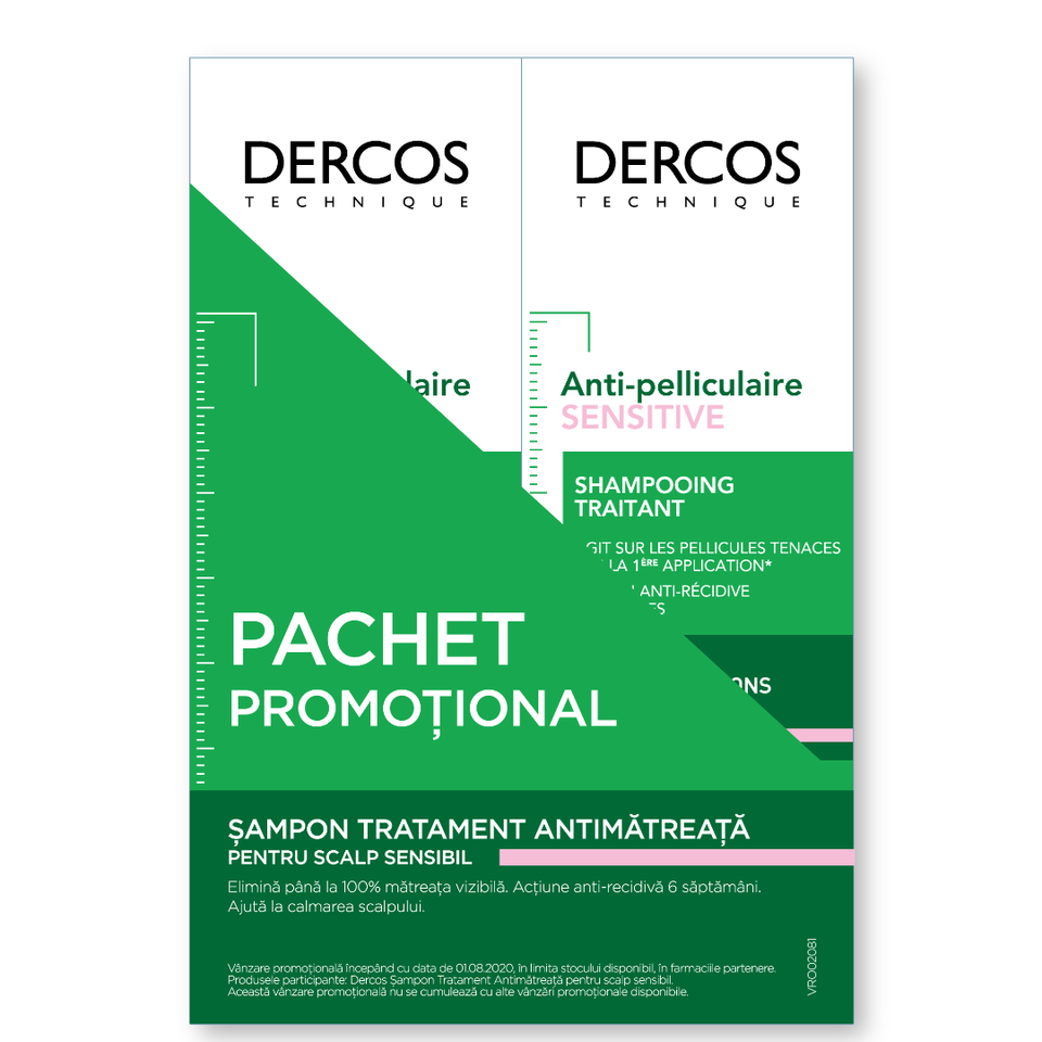 Ingrijire par - Pachet Sampon anti-matreata pentru scalp sensibil Dercos Sensitive, 200 ml + 200 ml, Vichy, nordpharm.ro
