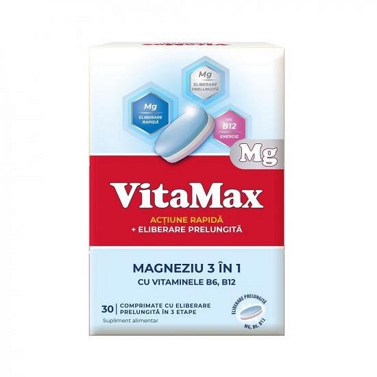Imunitate - VitaMax Magneziu 3in1, 30 comprimate, Perrigo, nordpharm.ro
