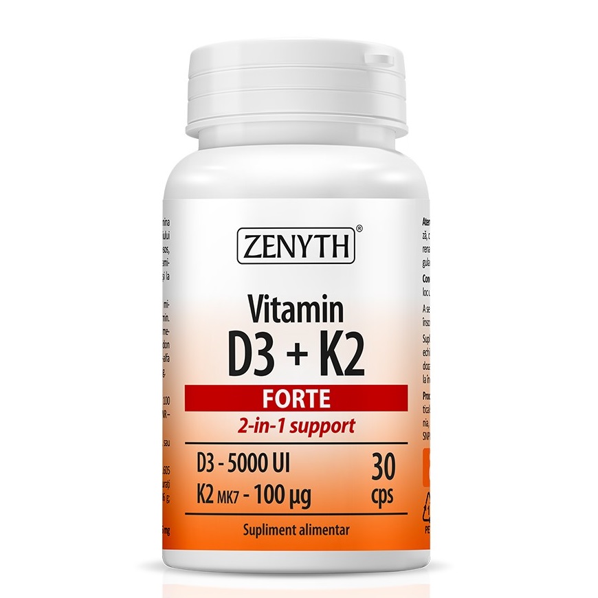 Articulatii oase muschi - Vitamin D3 + K2 Forte, 30 capsule, Zenyth , nordpharm.ro