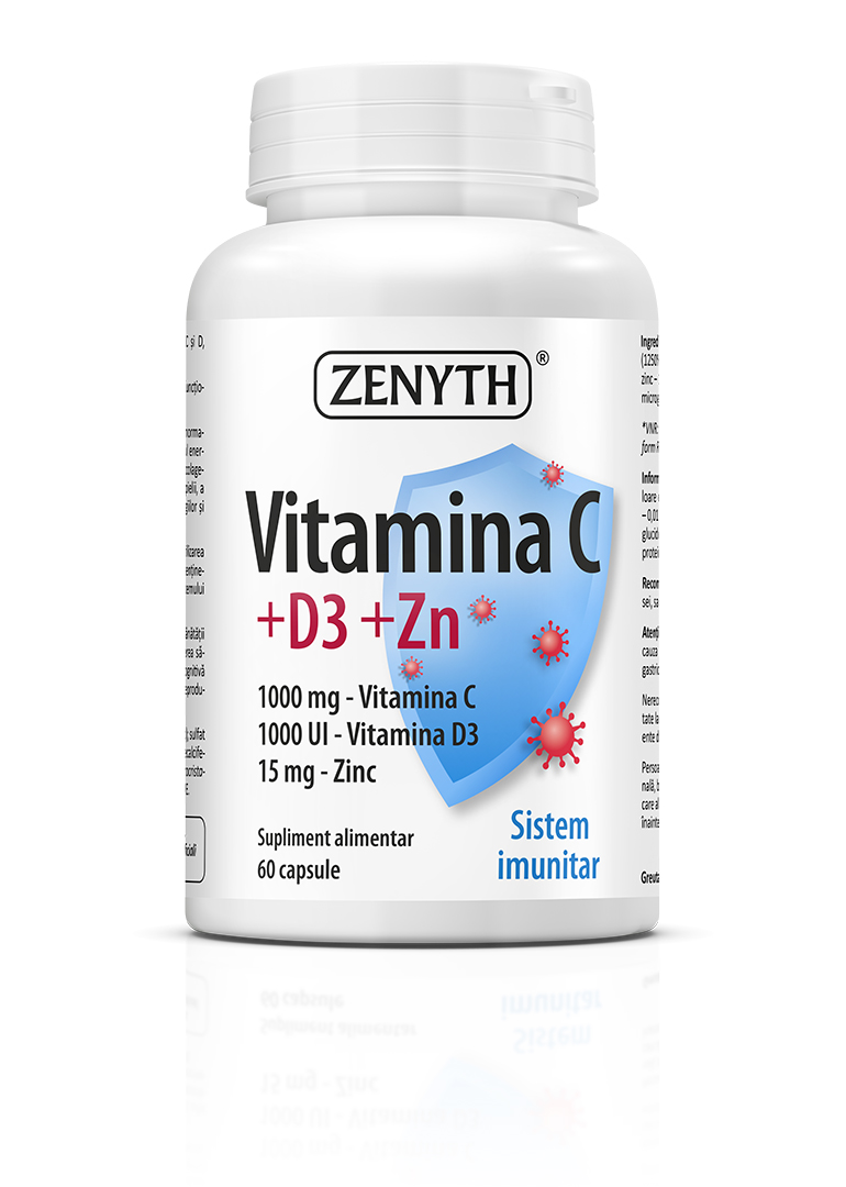 Suplimente alimentare - Vitamina C +D3 +Zn, 60 capsule, Zenyth , nordpharm.ro