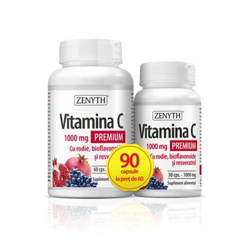 Suplimente alimentare - Vitamina C Premium cu rodie, bioflavonoide si resveratrol, 1000 mg, 60+30 capsule, Zenyth , nordpharm.ro