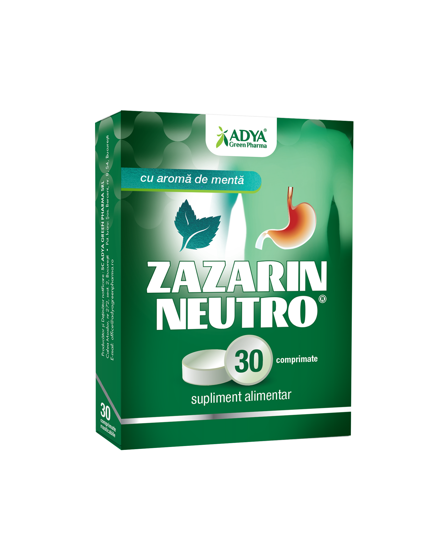 Sistemul digestiv - Zazarin Neutro Menta, 30 comprimate, Adya Green Pharma , nordpharm.ro