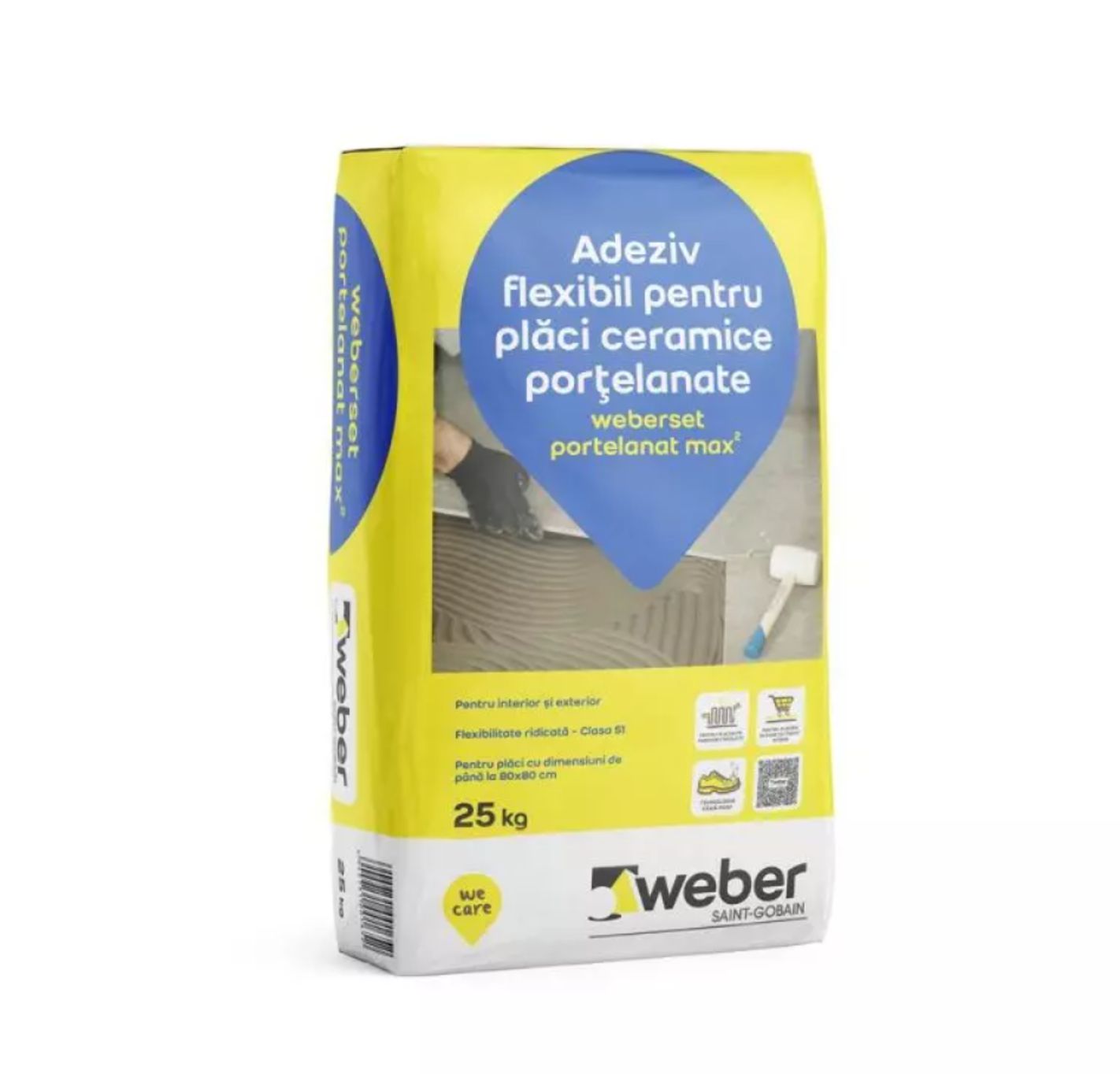 Adeziv flexibil pentru placi ceramice portelanate Weberset MAX2, ambalare 25 kg, culoare gri