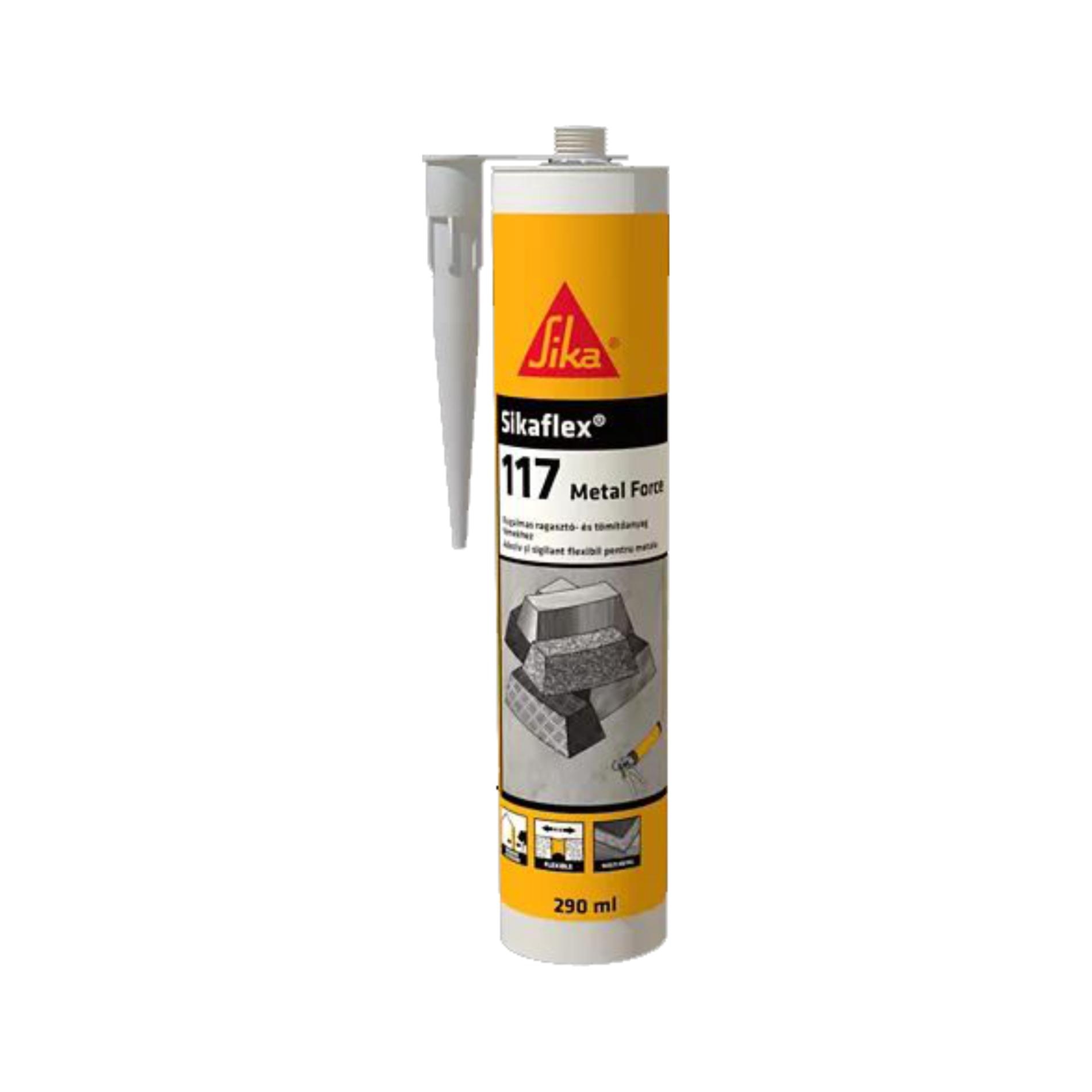 Adeziv monocomponent pentru construcții, special formulat pentru sigilarea și lipirea metalelor Sikaflex 117 Metal Force, ambalare 290 ml, culoare gri