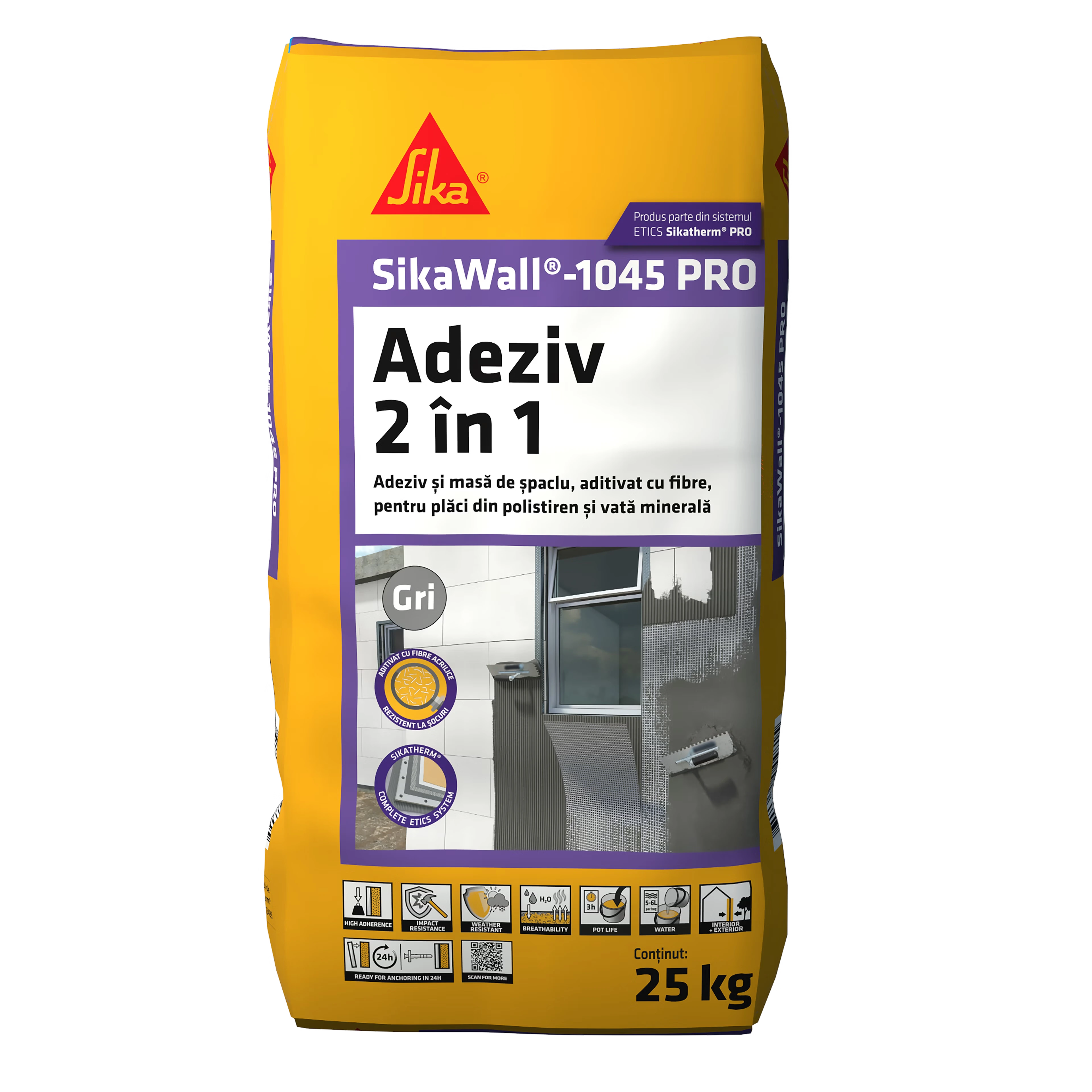 Adezivi & Mortare - Adeziv si masa de spaclu Sika Wall 1045 Pro, ambalare 25 kg, olint.ro