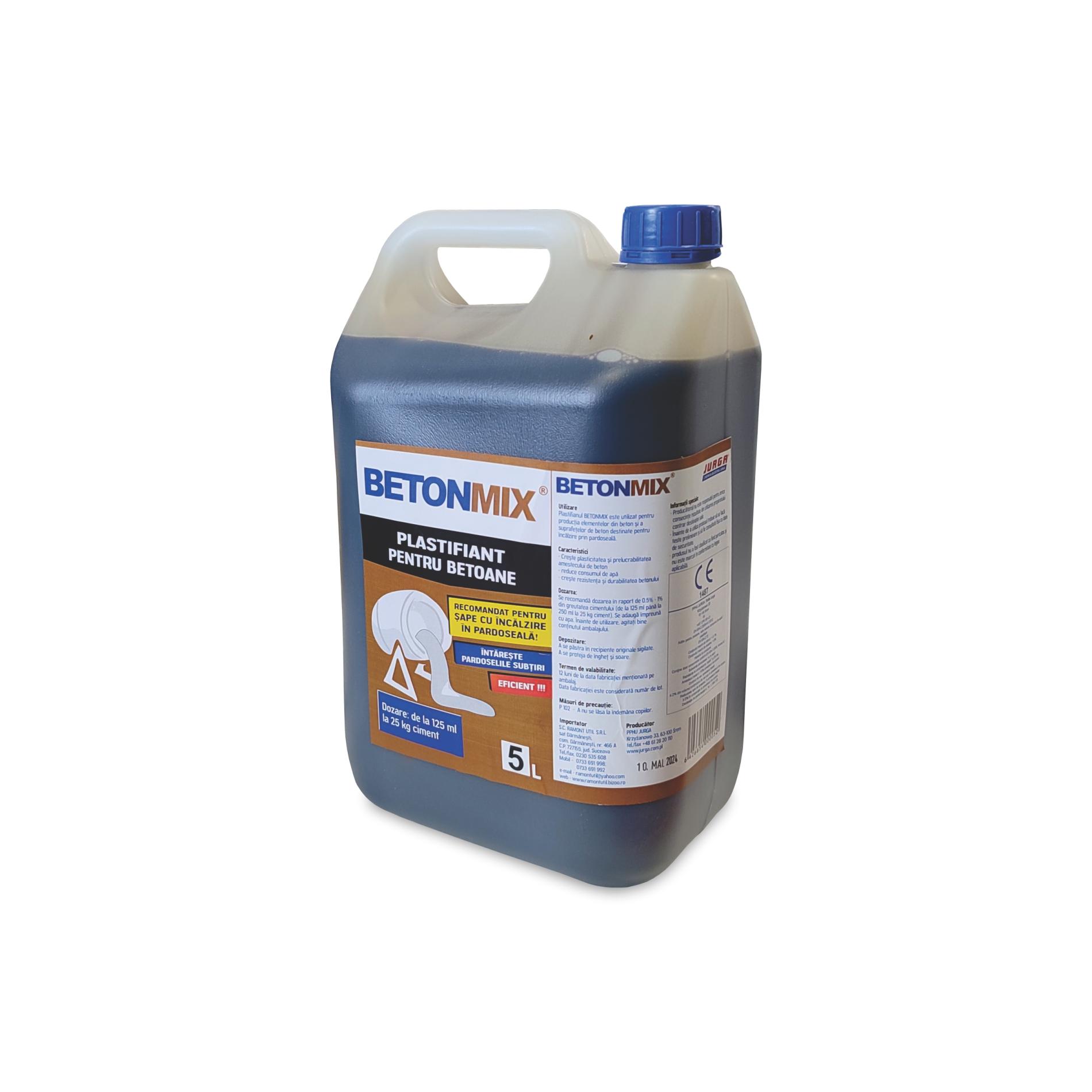 Aditiv plastifiant pentru betoane, pavele si sape, Betonmix, ambalare 5 L