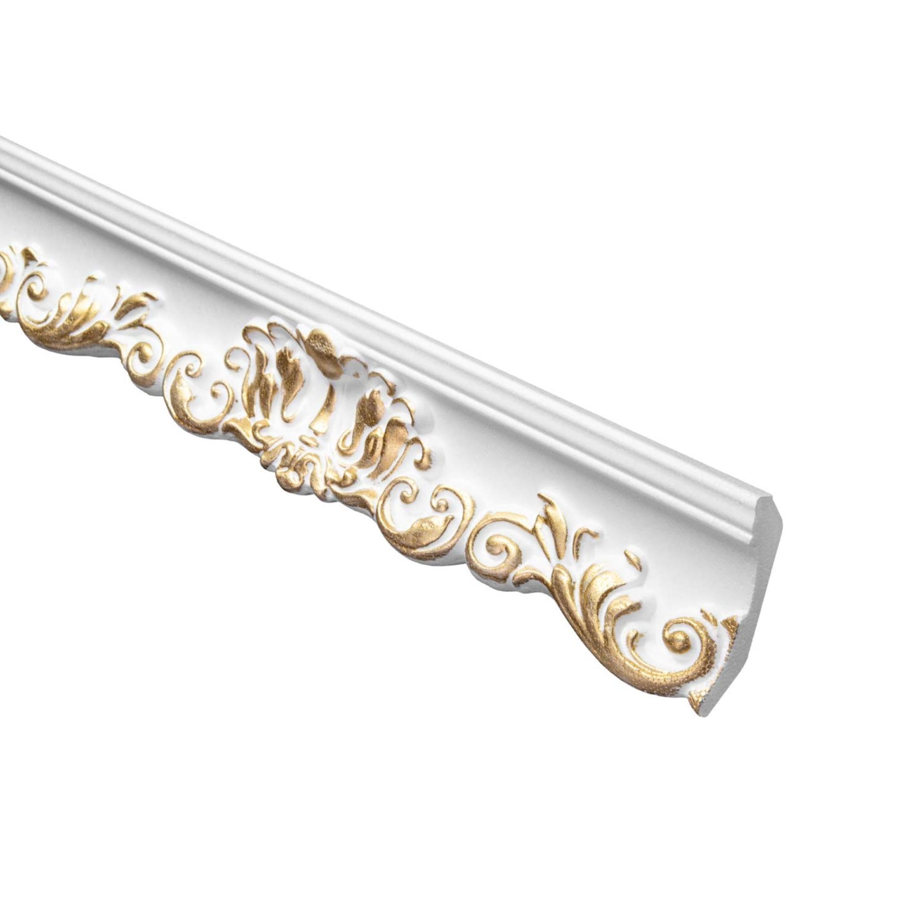Baghete - Bagheta decorativa Marbet din polistiren B-35 Gold 52 x 63 x 2000 mm, lungime 2 m, culoare alb/auriu, olint.ro