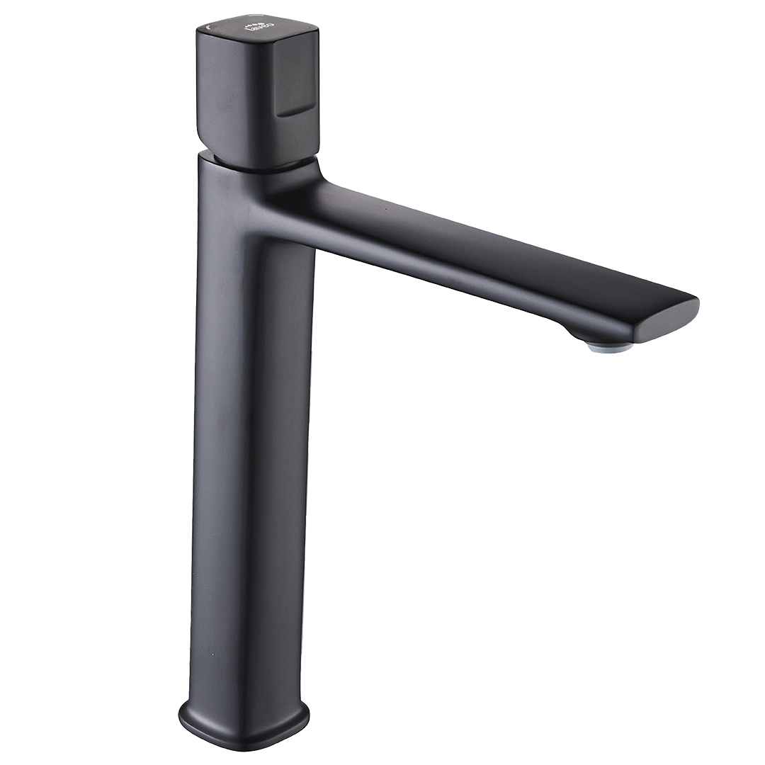 Baterie lavoar Tores, montaj vertical pe blat, finisaj negru mat, cu ventil click-clack