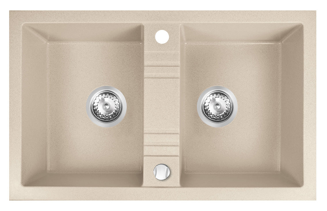 Chiuveta bucatarie Ferro DRGM2/48/78SA, 78x48 cm, doua cuve, finisaj nisip