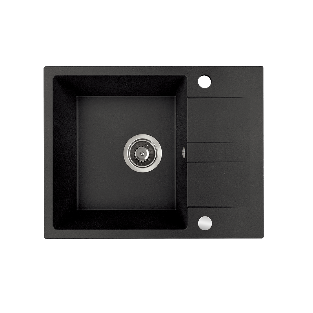 Chiuveta granit Laut Kuchinox SRZ 713Y, 56x44 cm,reversibila, ventil automat, negru