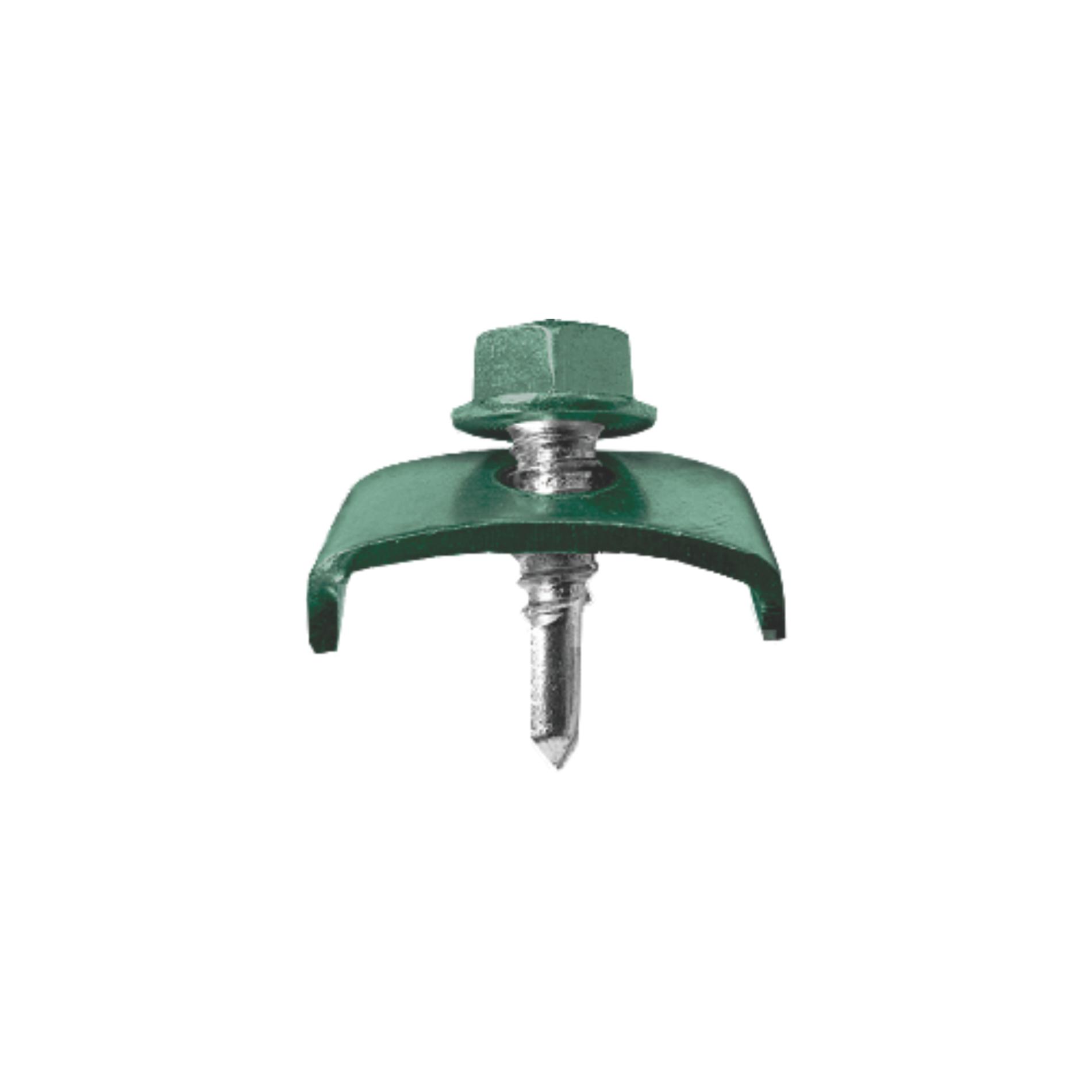 Clema cu autoforant, pentru stalp rectangular, dimensiuni 6.3 x 25 mm, plastifiat, culoare verde RAL 6005