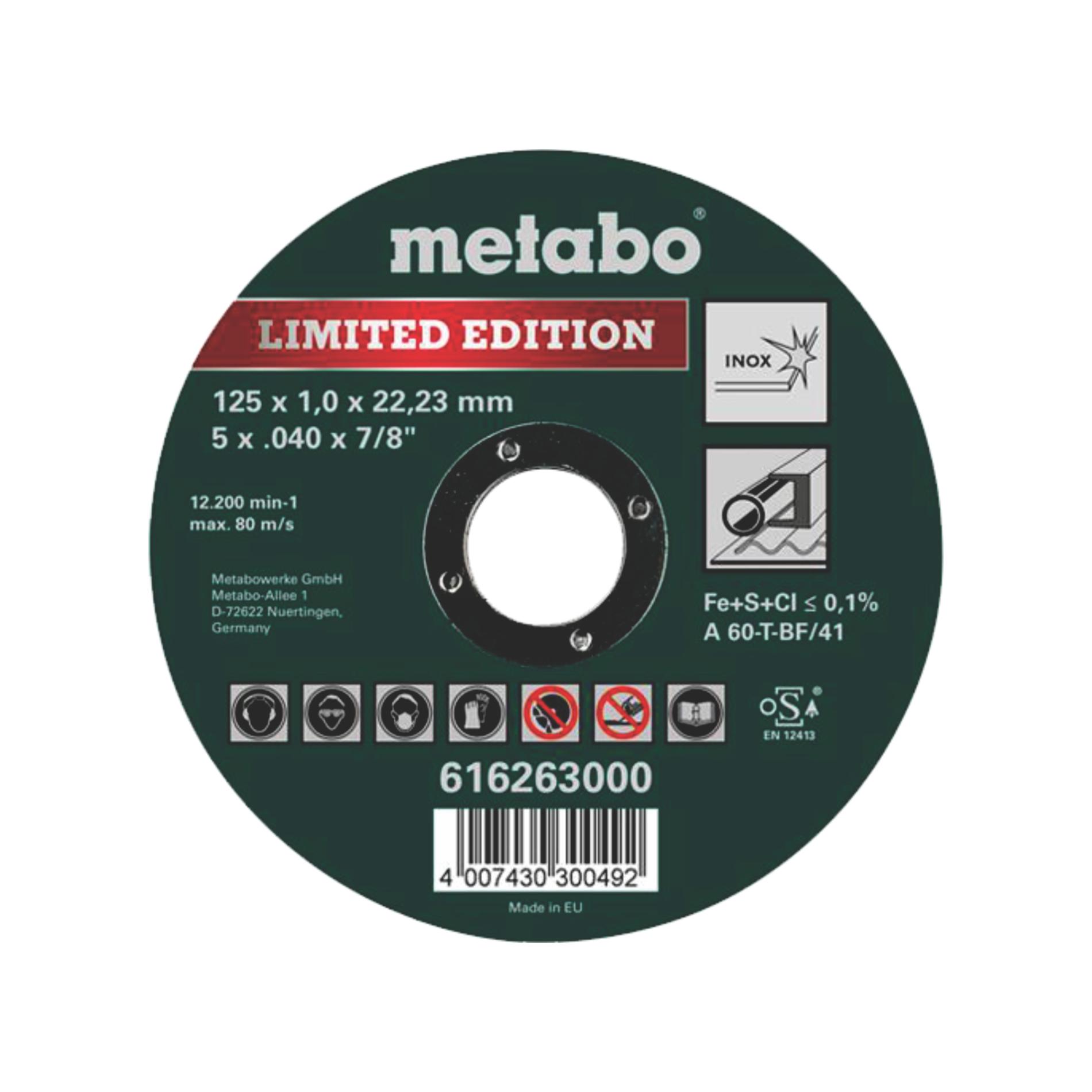 Disc de taiere inox, Metabo 125x Limited Edition, grosime 1 mm, diametru 125 mm